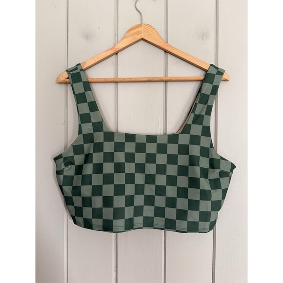 Albion Swim Top XL Green Checkered Bikini Square Neck - Picture 1 of 4